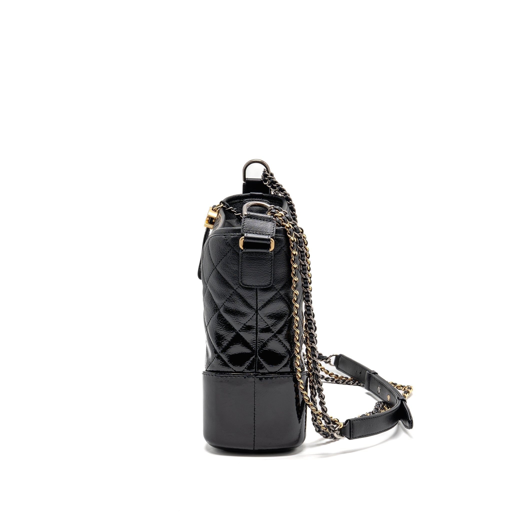 CHANEL LARGE GABRIELLE HOBO BAG CALFSKIN / PATENT BLACK MULTICOLOR HARDWARE