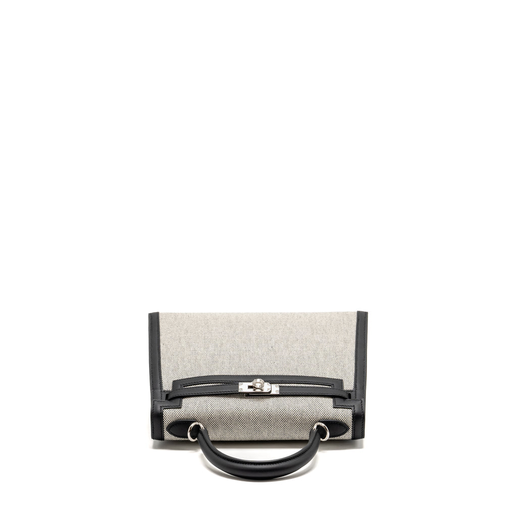 HERMES KELLY 25 SELLIER TOILE H/SWIFT ECRU-BLACK/BLACK SHW