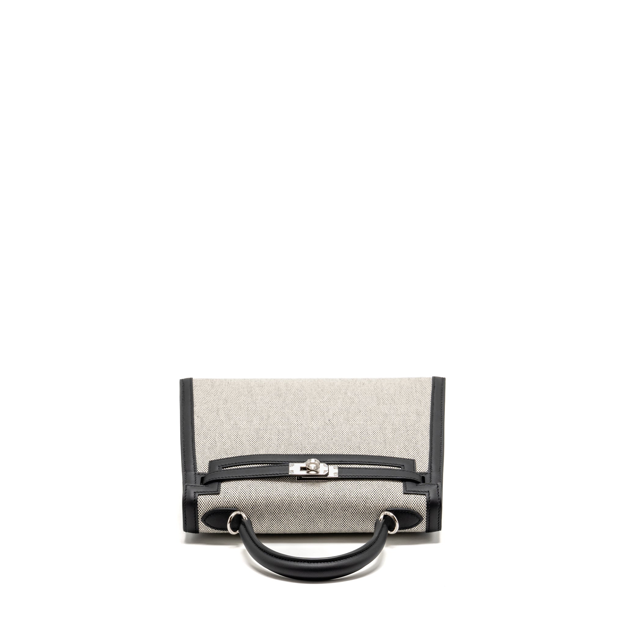 HERMES KELLY 25 SELLIER TOILE H/SWIFT ECRU-BLACK/BLACK SHW