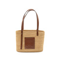 LOEWE SMALL ANAGRAM SQUARE BASKET BAG RAFFIA BROWN/BEIGE