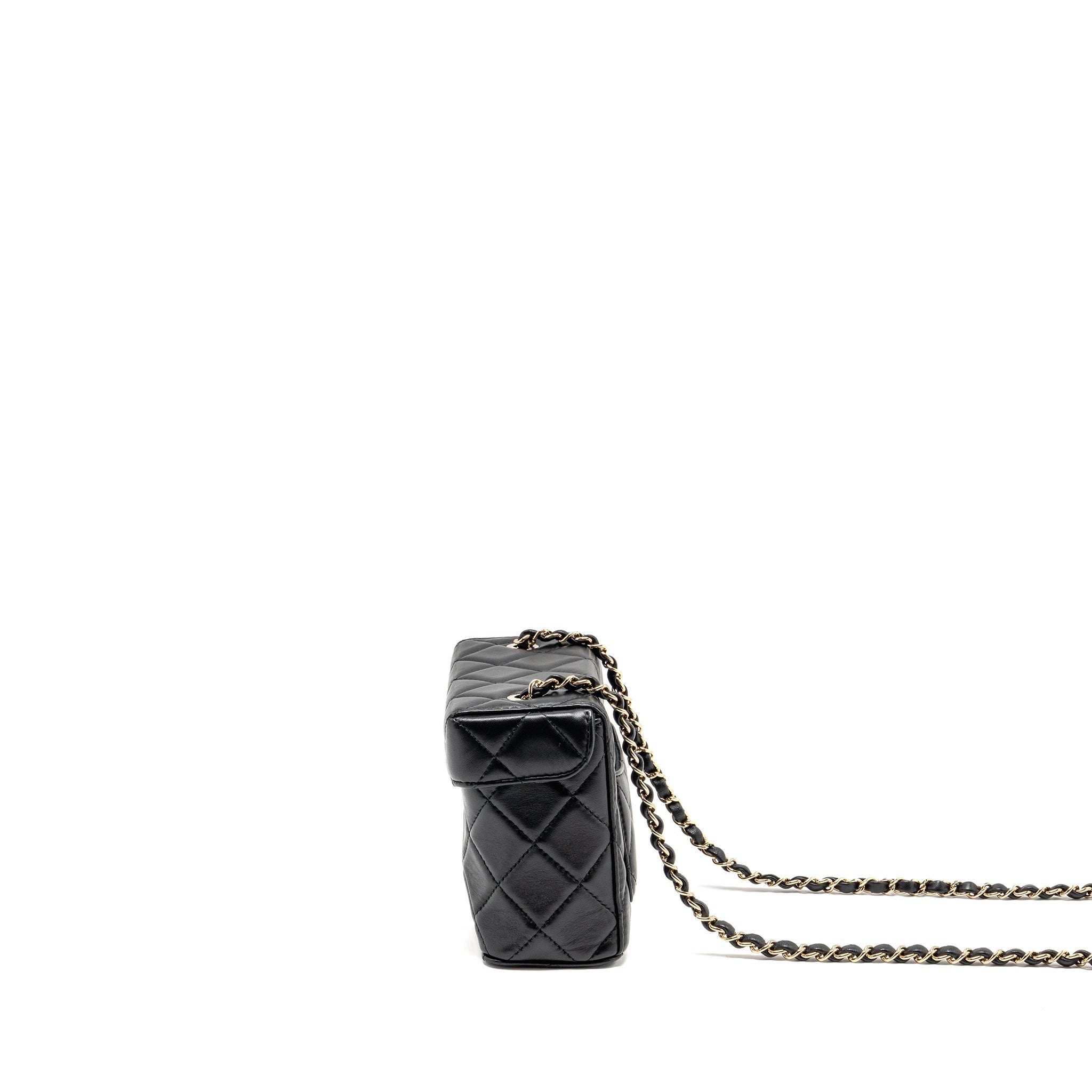 CHANEL FLAP VANITY WITH CHAIN LAMBSKIN BLACK LGWH (MICROCHIP)