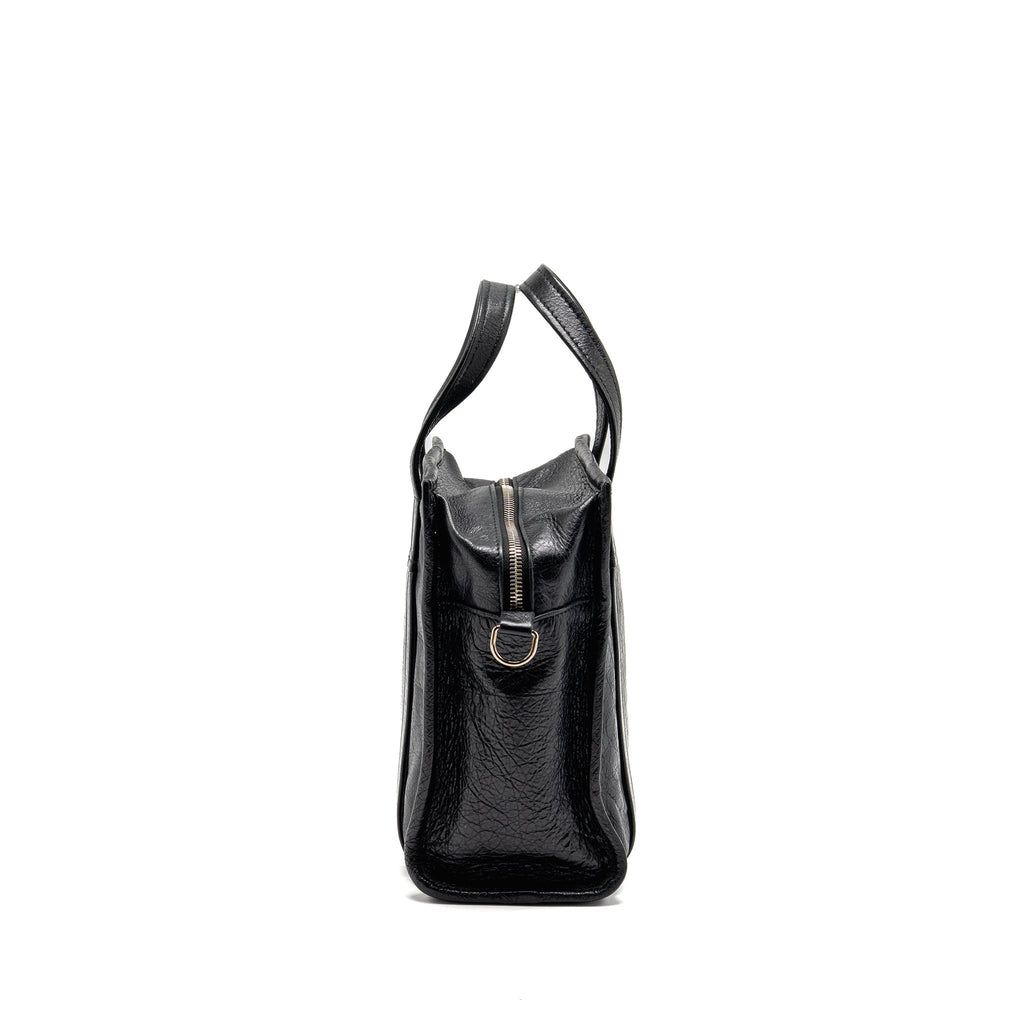 BALENCIAGA BAZAR MINI SHOPPER/TOTE BAG CRACKLED CALFSKIN BLACK SHW
