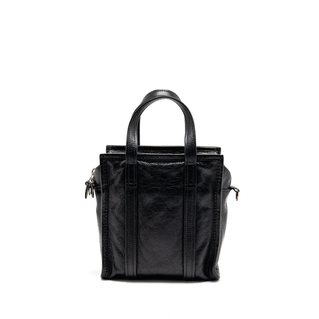 BALENCIAGA BAZAR MINI SHOPPER/TOTE BAG CRACKLED CALFSKIN BLACK SHW