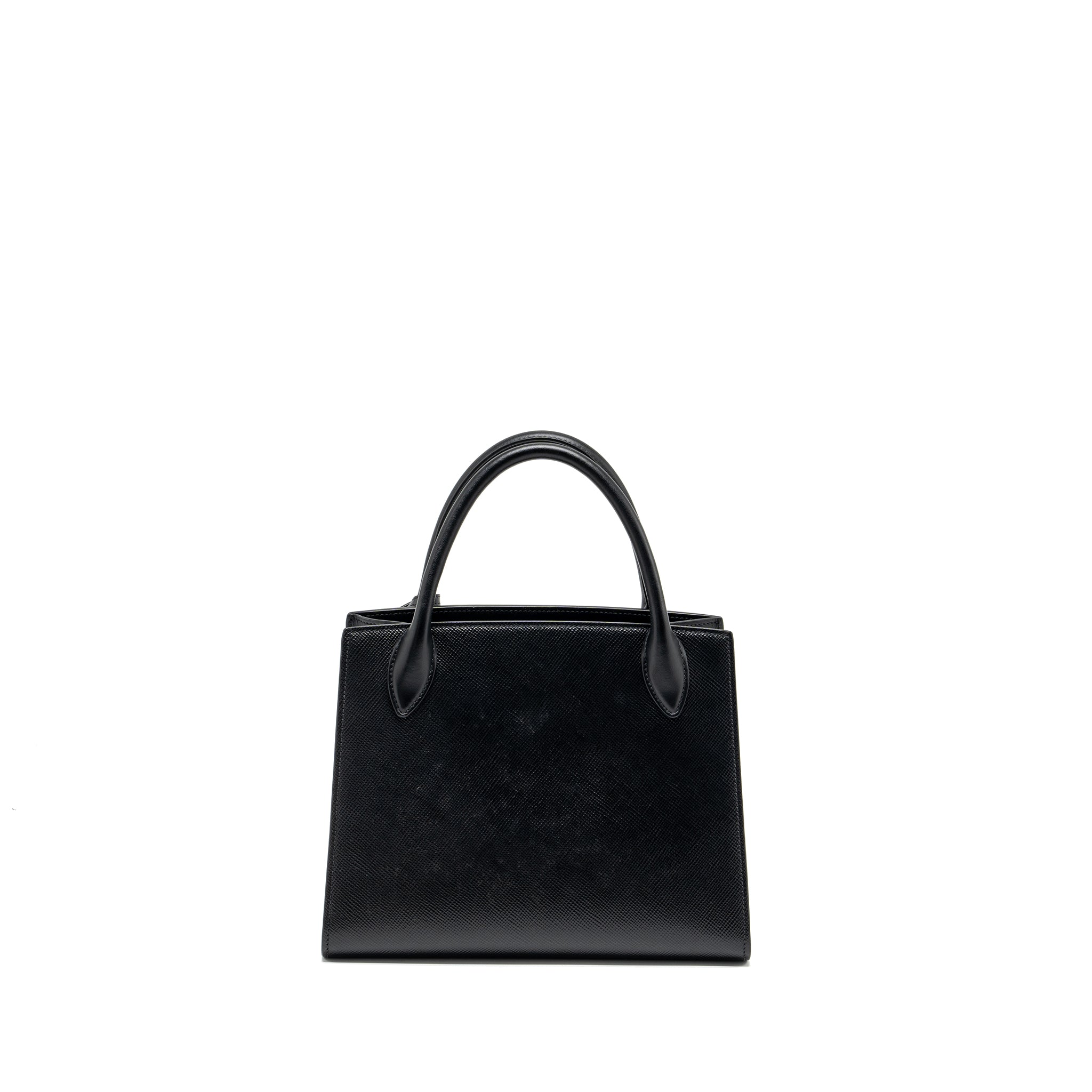 PRADA SMALL MONOCHROME TOTE BAG SAFFIANO CALFSKIN BLACK GHW