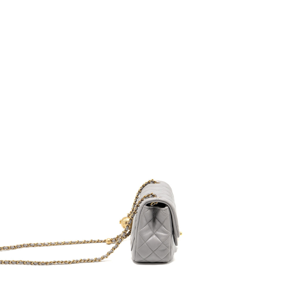 CHANEL PEARL CRUSH MINI SQUARE FLAP BAG LAMBSKIN GREY GHW (MICROCHIP)