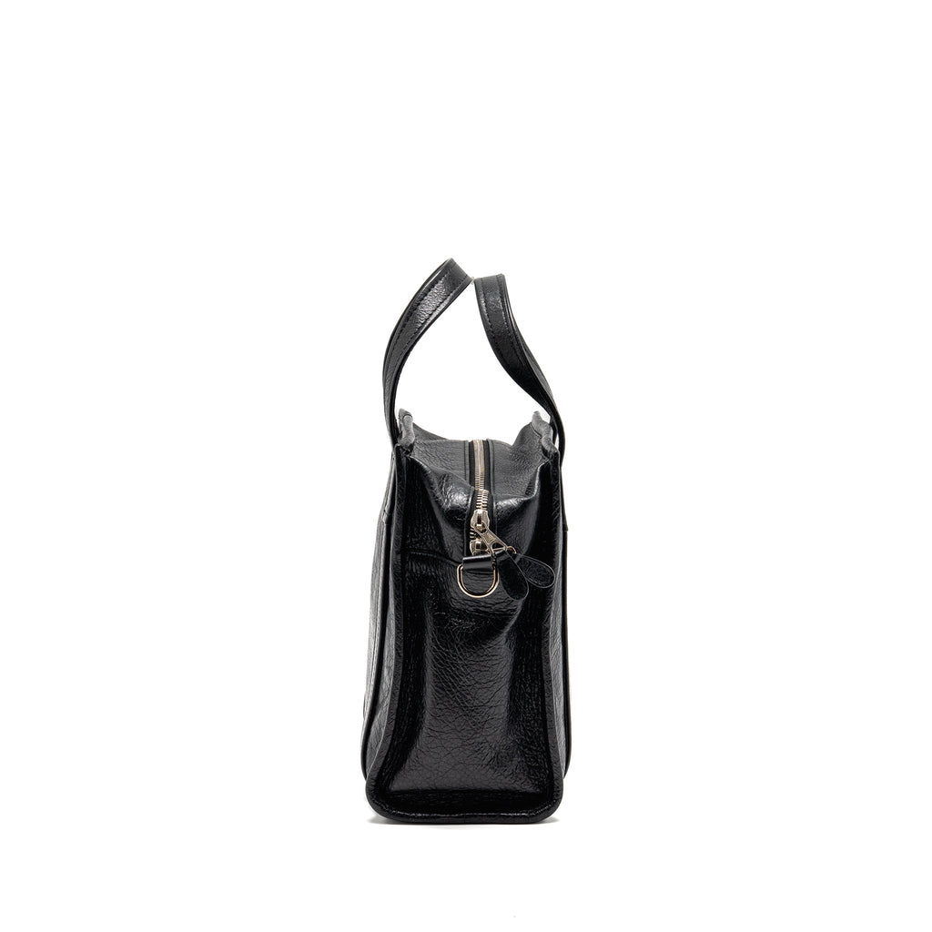BALENCIAGA BAZAR MINI SHOPPER/TOTE BAG CRACKLED CALFSKIN BLACK SHW