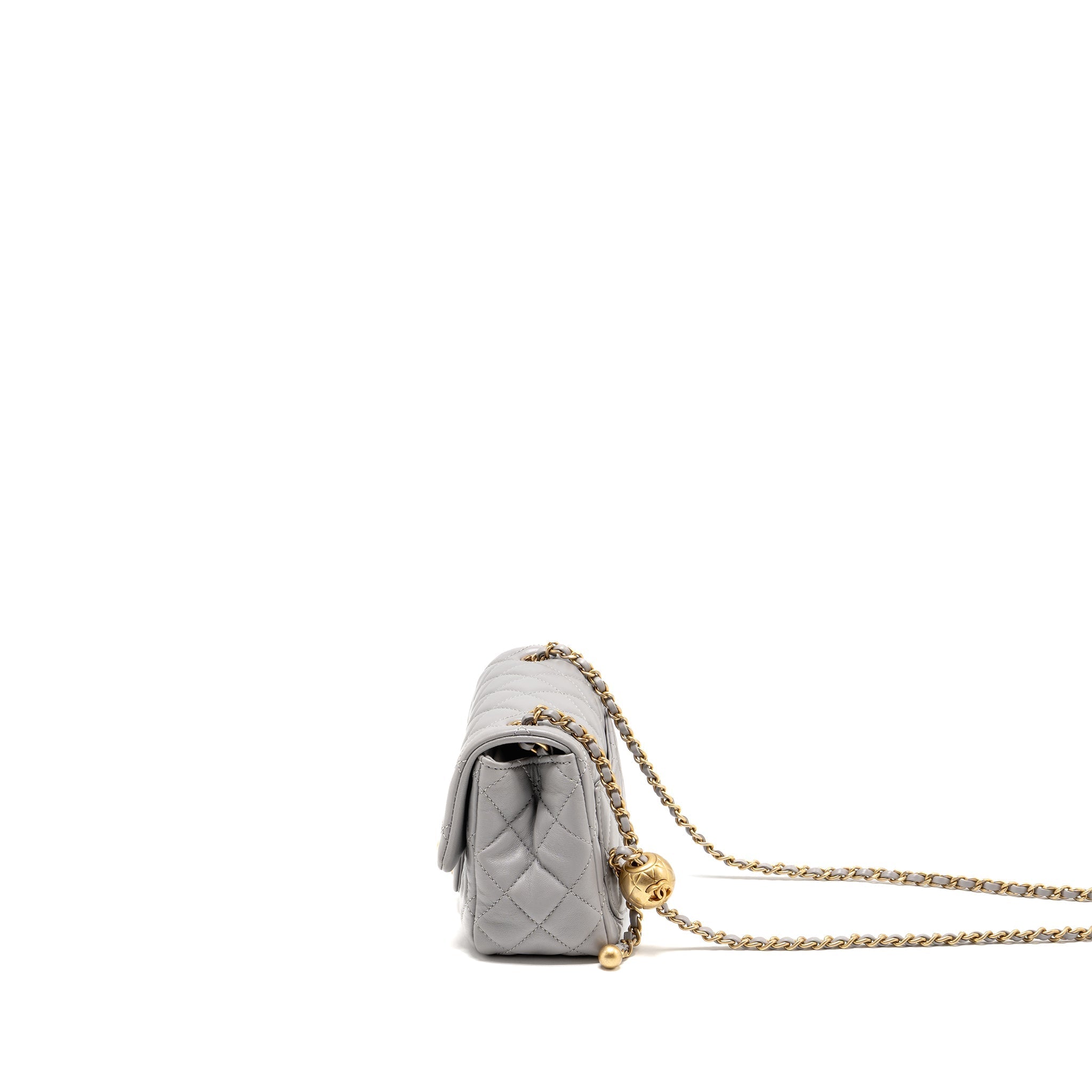 CHANEL PEARL CRUSH MINI SQUARE FLAP BAG LAMBSKIN GREY GHW (MICROCHIP)