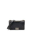 CHANEL MEDIUM BOY BAG CHEVRON CAVIAR BLACK RUTHENIUM SILVER HARDWARE
