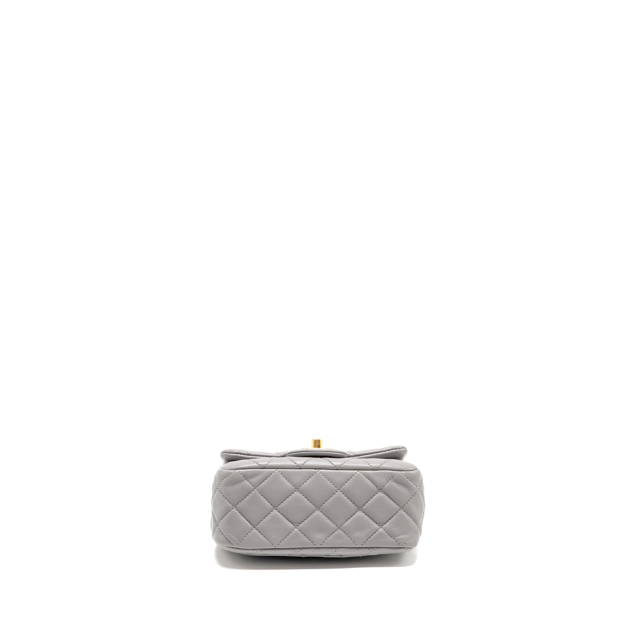 CHANEL PEARL CRUSH MINI SQUARE FLAP BAG LAMBSKIN GREY GHW (MICROCHIP)