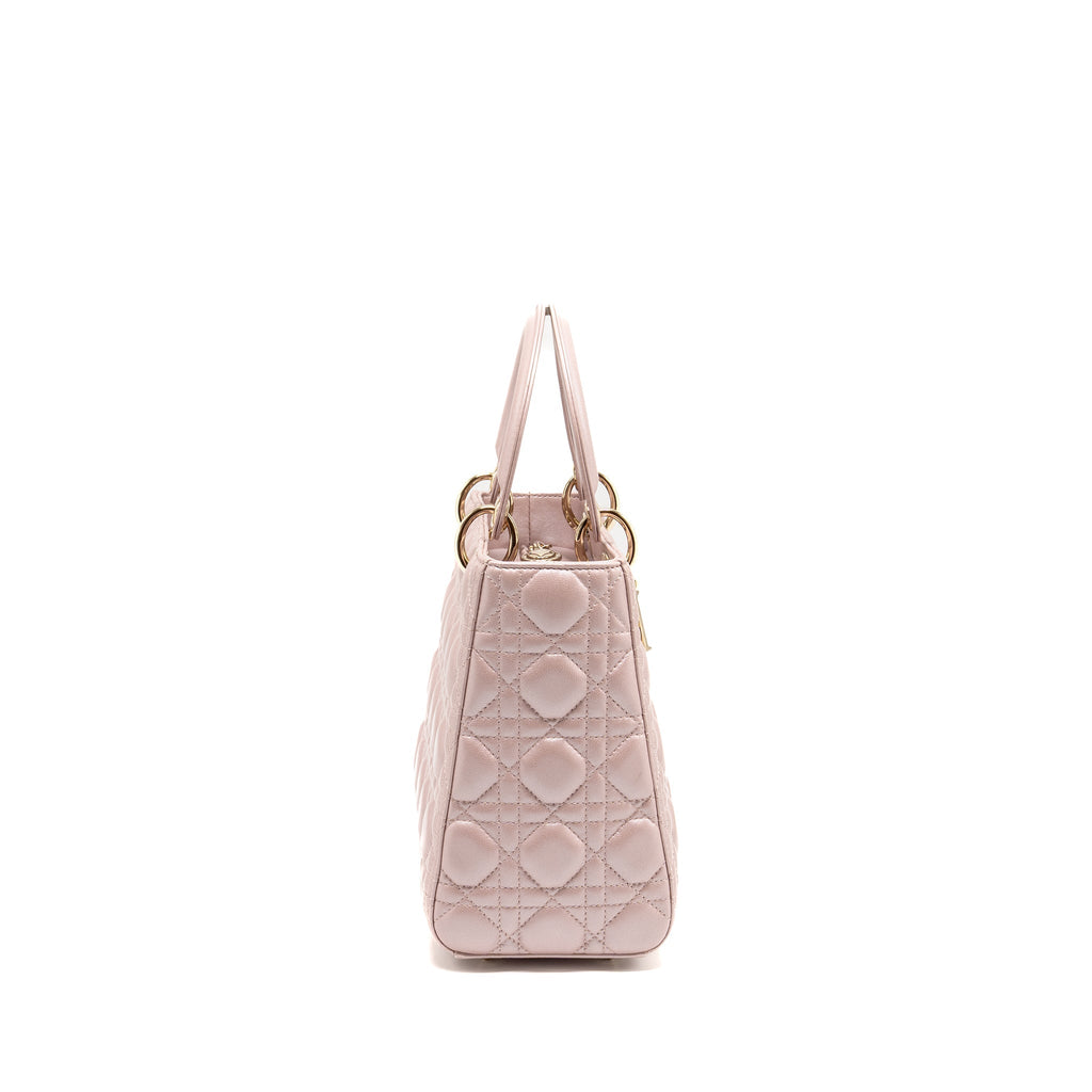 DIOR MEDIUM LADY DIOR LAMBSKIN IRIDESCENT PINK LGHW