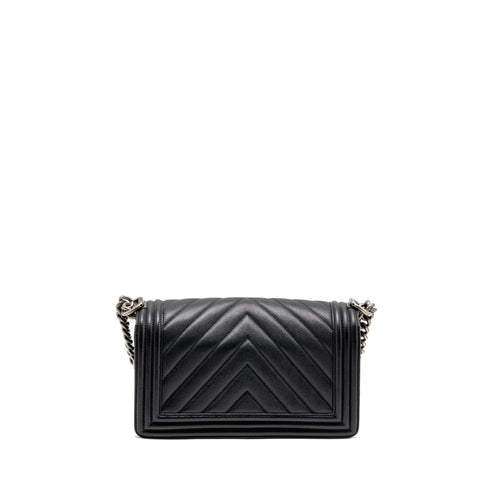 CHANEL MEDIUM BOY BAG CHEVRON CAVIAR BLACK RUTHENIUM SILVER HARDWARE