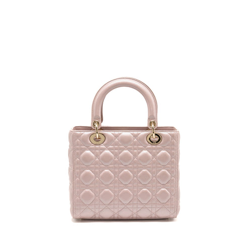 DIOR MEDIUM LADY DIOR LAMBSKIN IRIDESCENT PINK LGHW