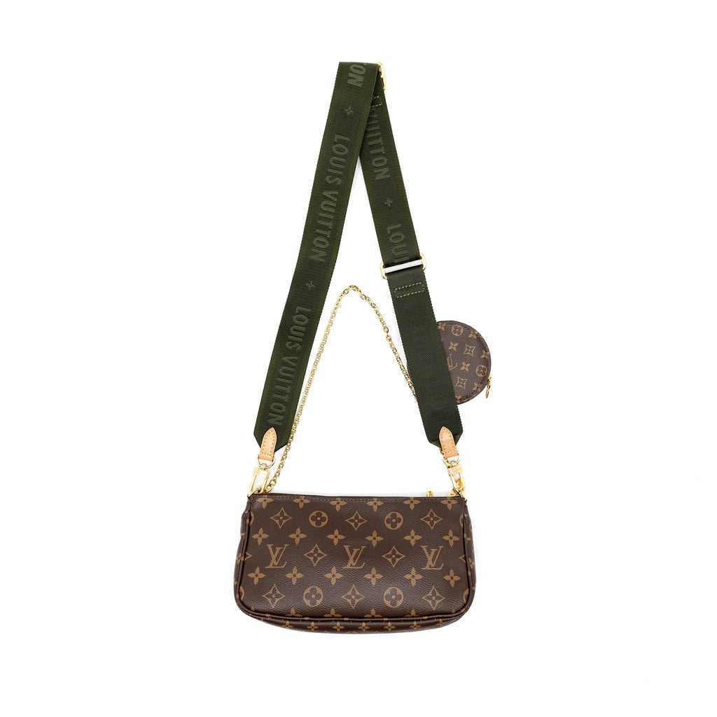 LOUIS VUITTON MULTI POCHETTE MONOGRAM CANVAS WITH KHAKI/ROSE CLAIR TWO STRAPS GHW