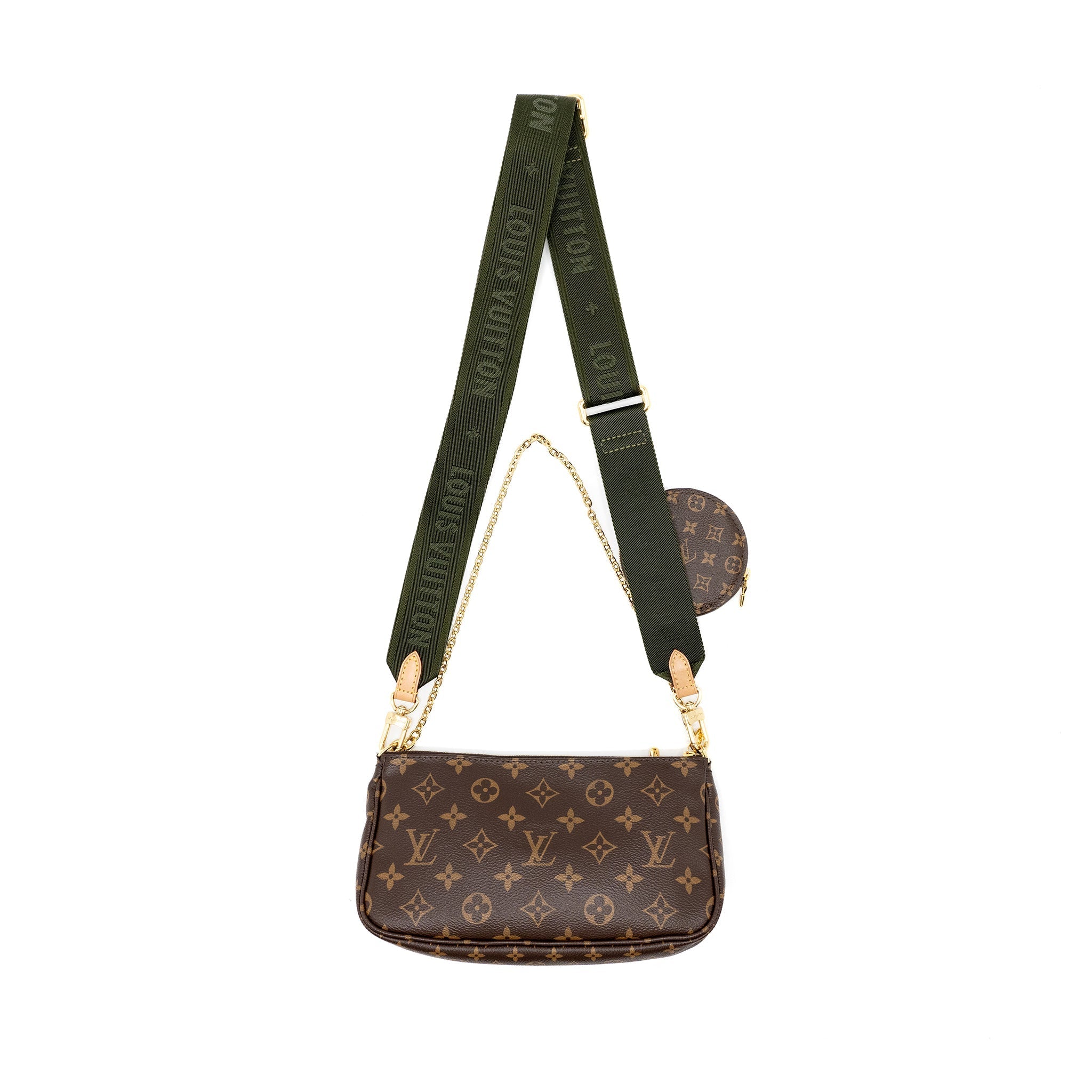 LOUIS VUITTON MULTI POCHETTE MONOGRAM CANVAS WITH KHAKI/ROSE CLAIR TWO STRAPS GHW