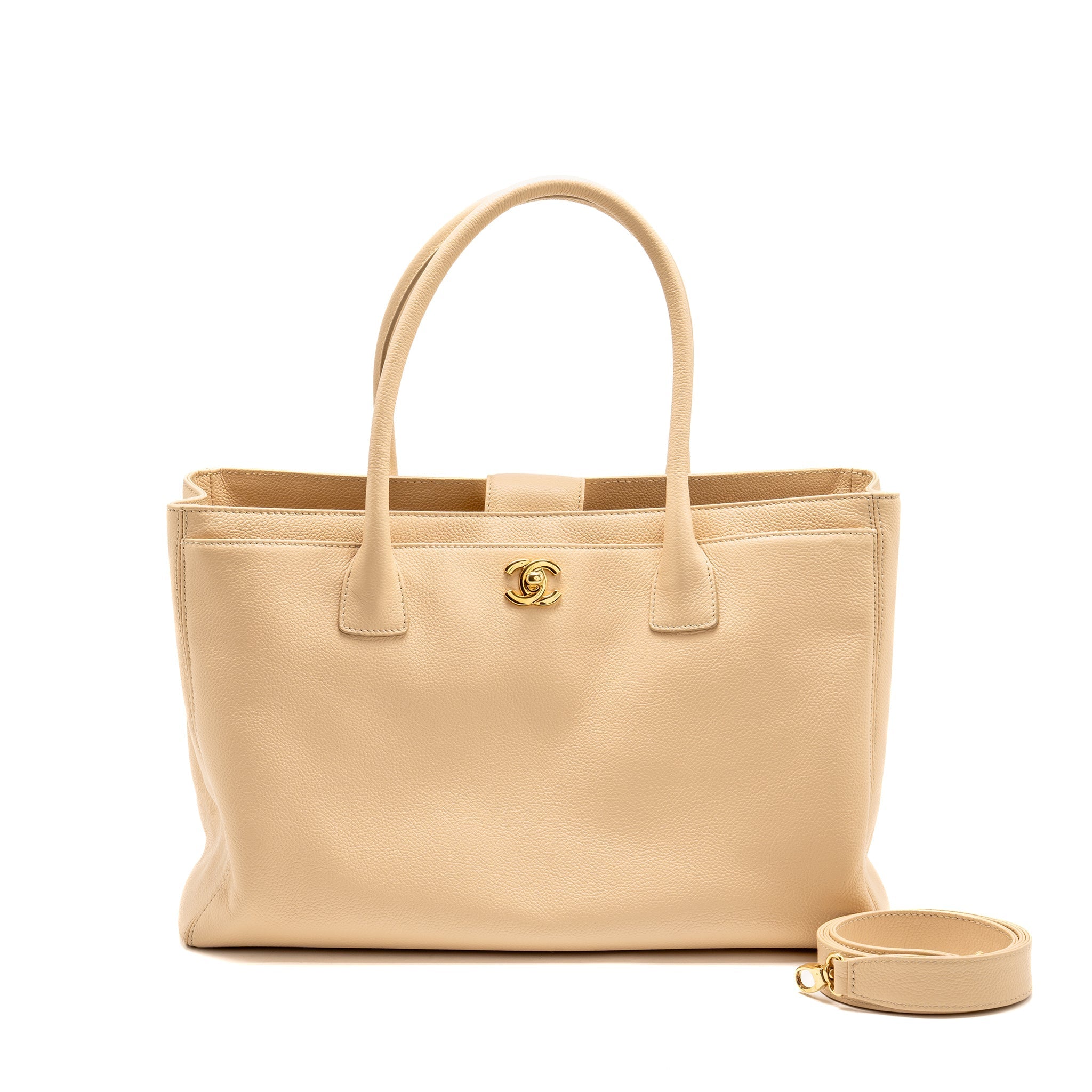 CHANEL CERF TOTE BAG CAVIAR BEIGE GHW