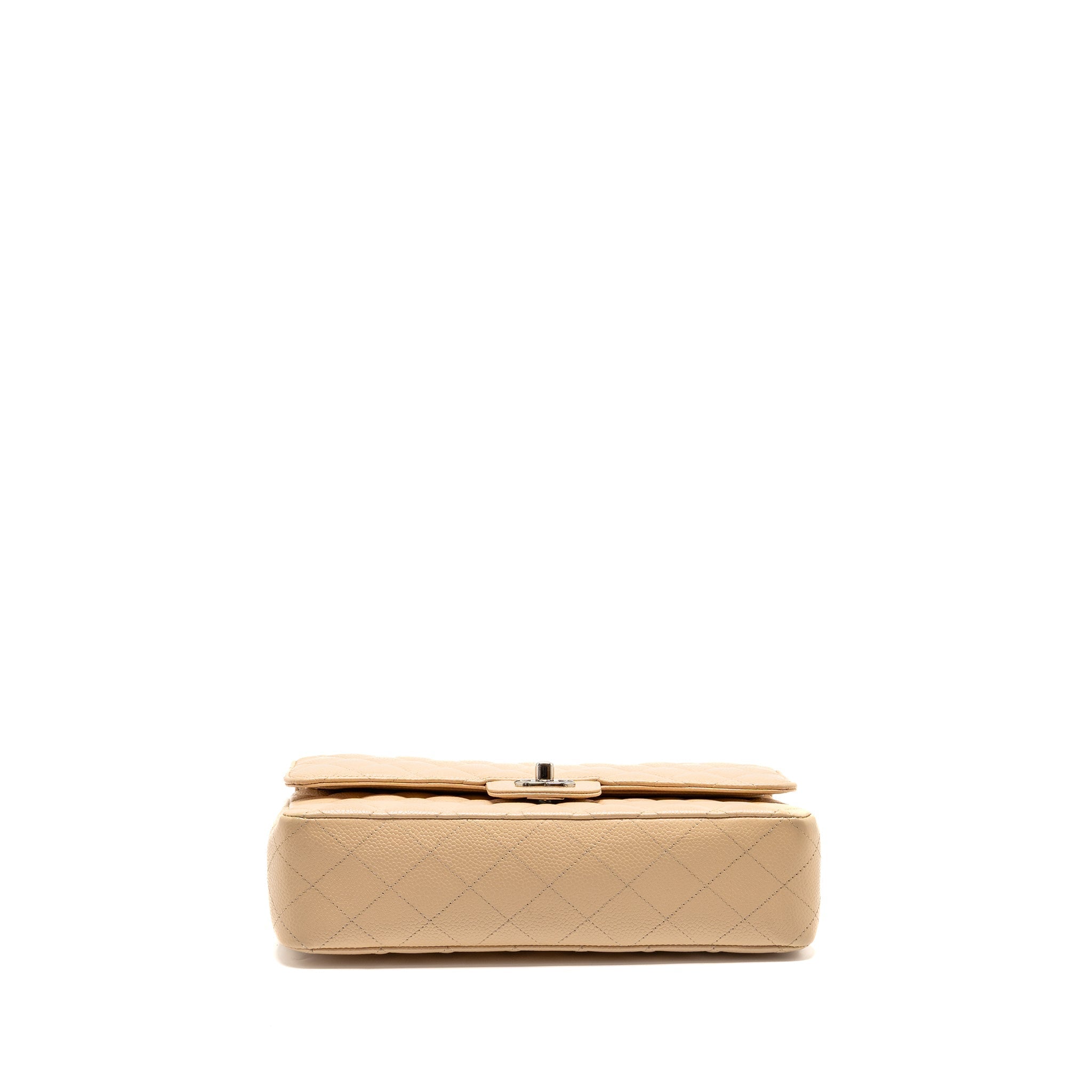 CHANEL MEDIUM CLASSIC DOUBLE FLAP BAG CAVIAR BEIGE SHW
