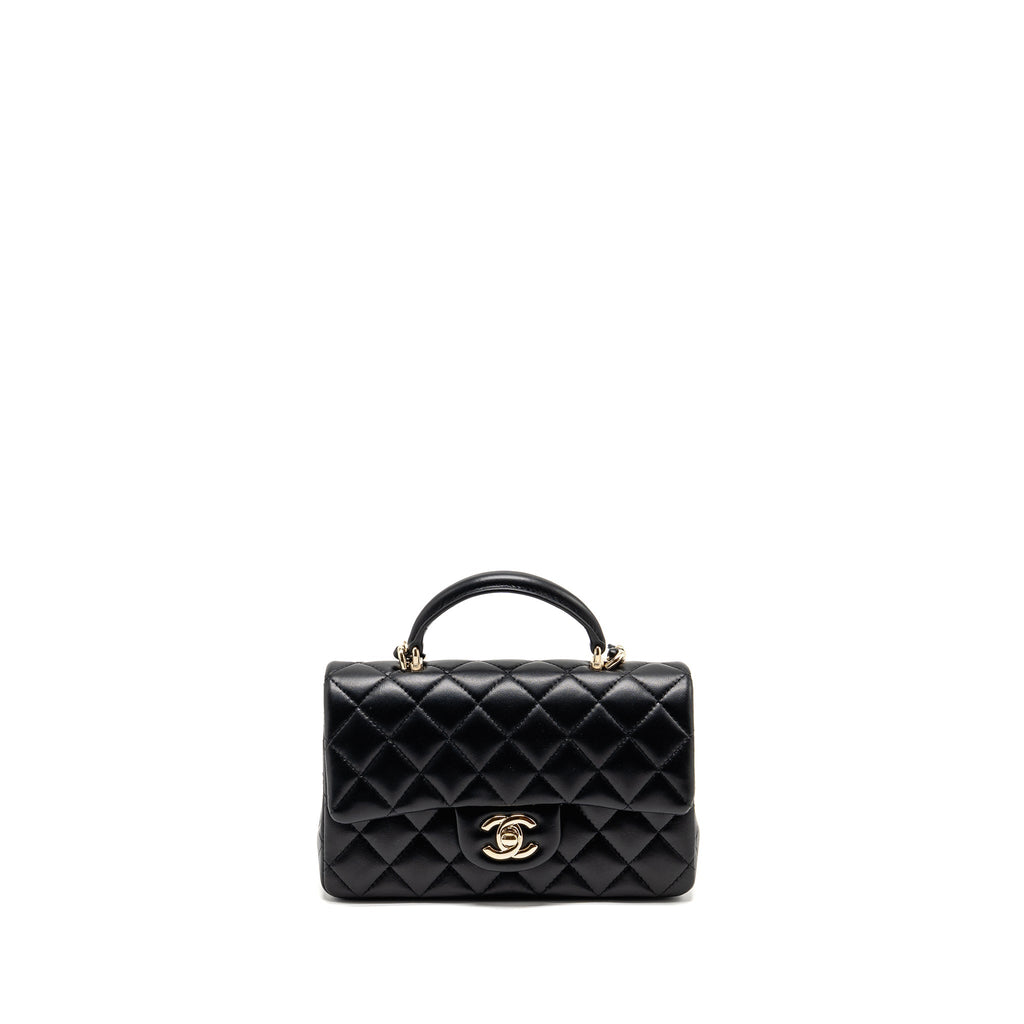 CHANEL TOP HANDLE MINI RECTANGULAR FLAP BAG LAMBSKIN BLACK LGHW (MICROCHIP)