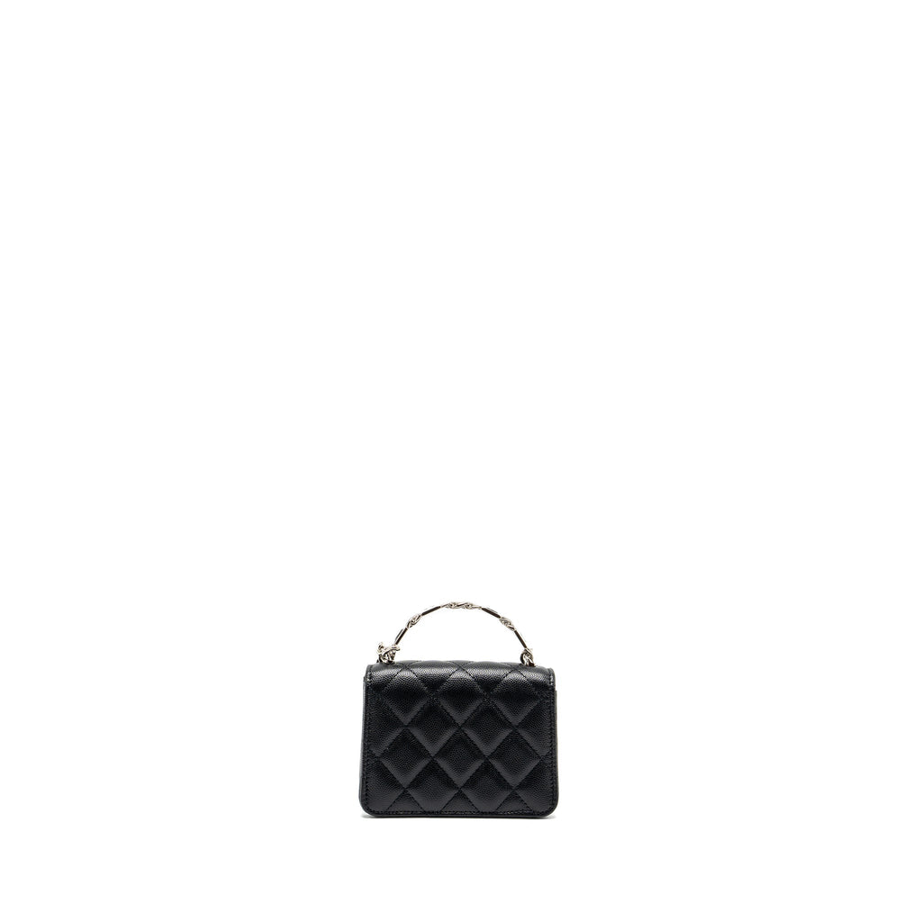 CHANEL 22S COCO LETTERING MINI FLAP BAG WITH ENAMEL TOP HANDLE CAVIAR BLACK SHW