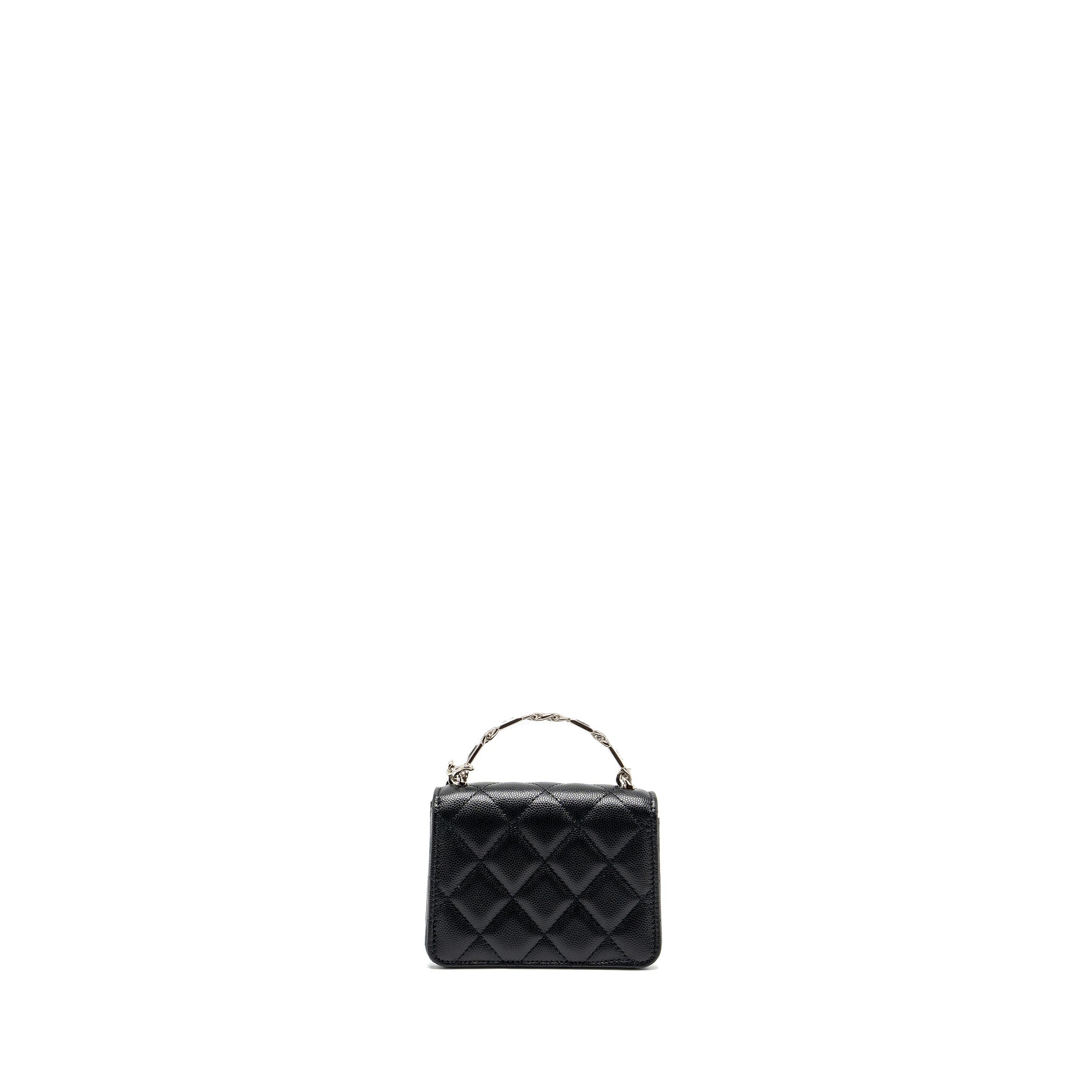 CHANEL 22S COCO LETTERING MINI FLAP BAG WITH ENAMEL TOP HANDLE CAVIAR BLACK SHW
