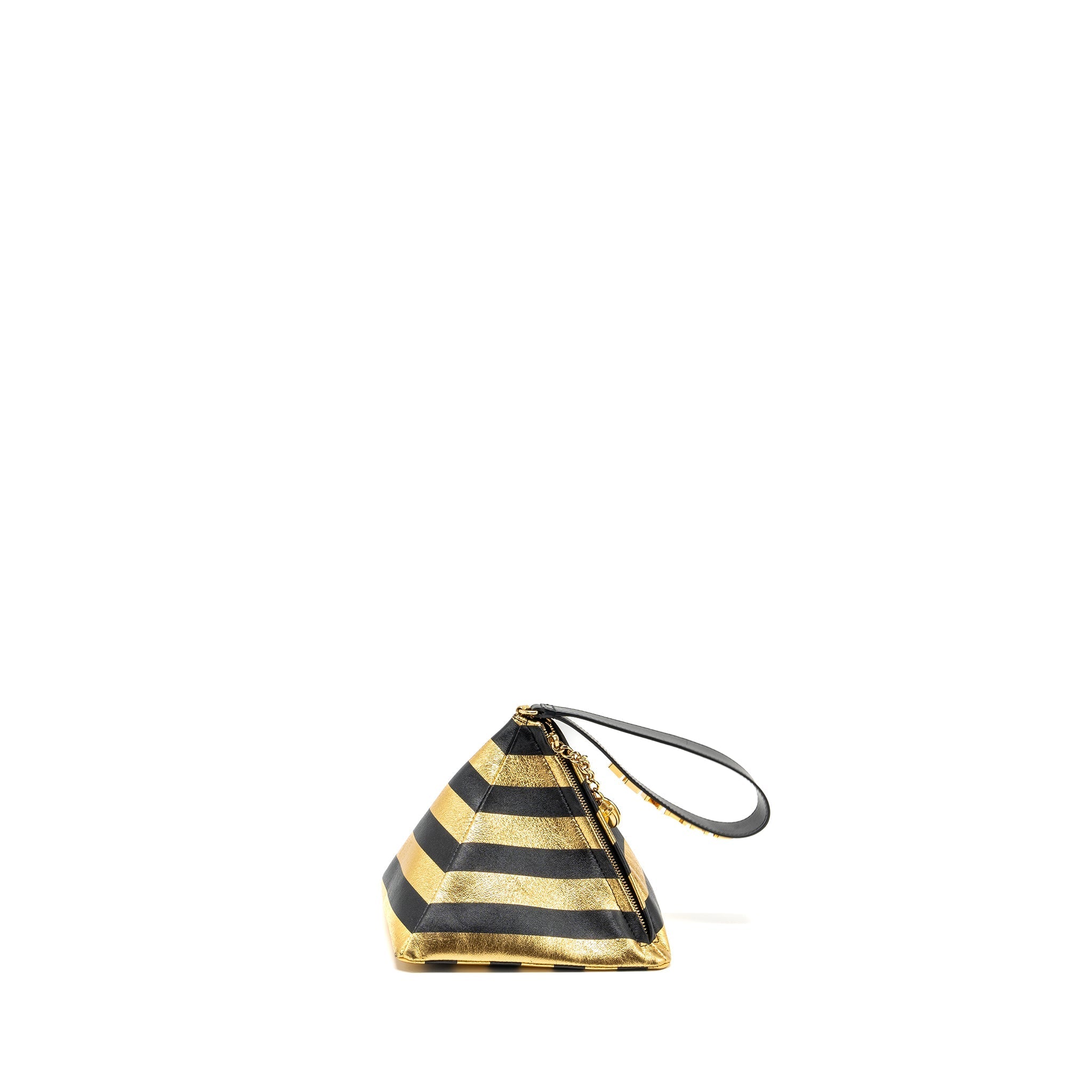 CHANEL 19A CC KHEOPS MISCELLANEOUS PYRAMID CLUTCH LAMBSKIN/METALLIC GOLD/ BLACK GHW