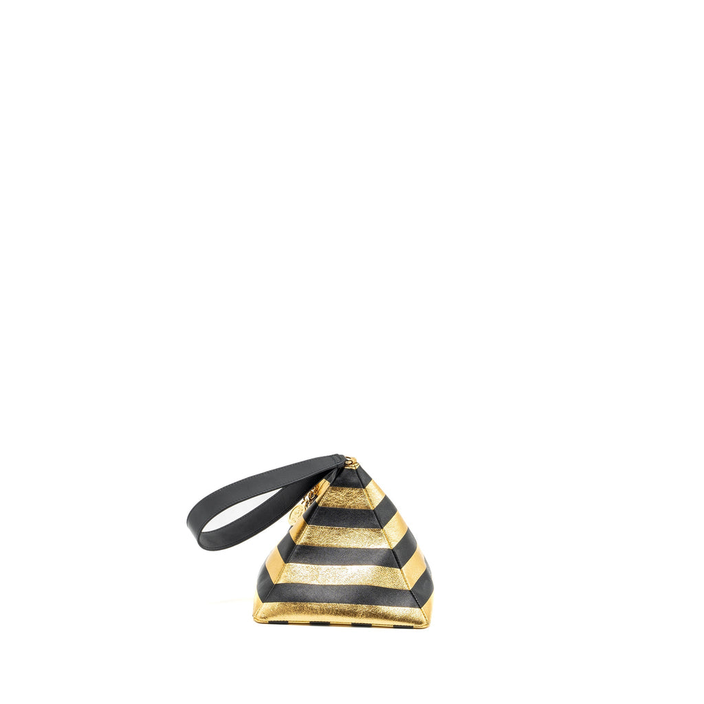 CHANEL 19A CC KHEOPS MISCELLANEOUS PYRAMID CLUTCH LAMBSKIN/METALLIC GOLD/ BLACK GHW