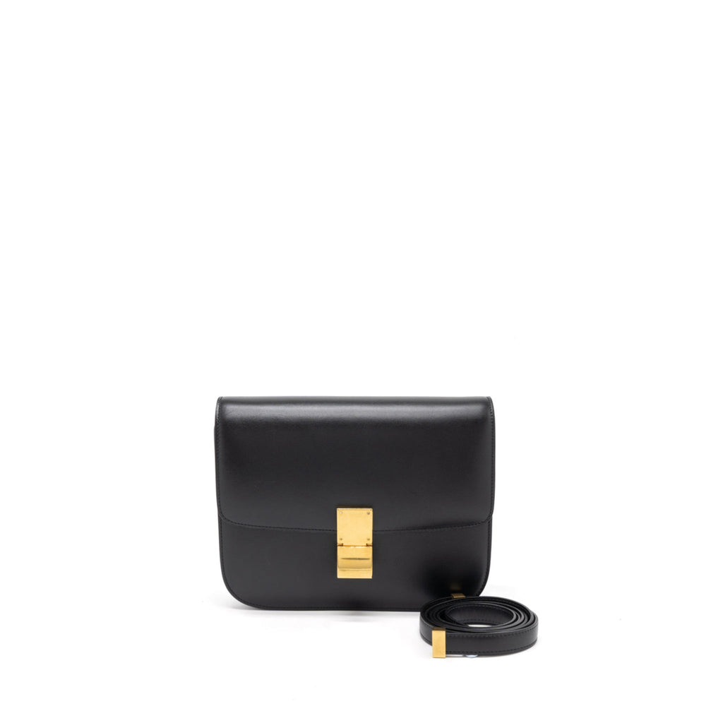 CELINE MEDIUM CLASSIC BOX CALFSKIN BLACK BRUSHED GHW