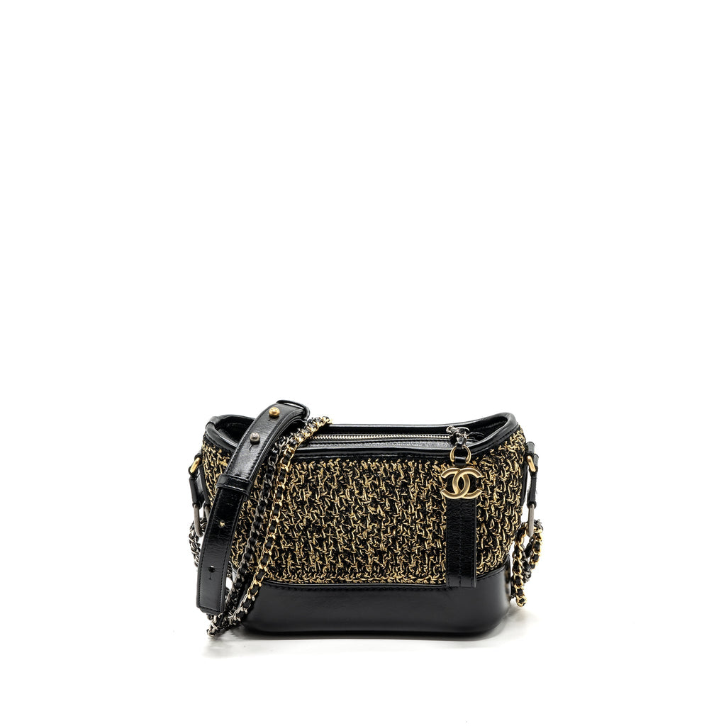 CHANEL SMALL GABRIELLE HOBO BAG LIMITED EDITION FABRIC/CALFSKIN BLACK / GOLD MULTICOLOUR HARDWARE