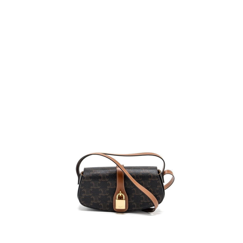 CELINE CLUTCH ON STRAP TABOU TRIOMPHE CANVAS/ CALFSKIN TAN GHW
