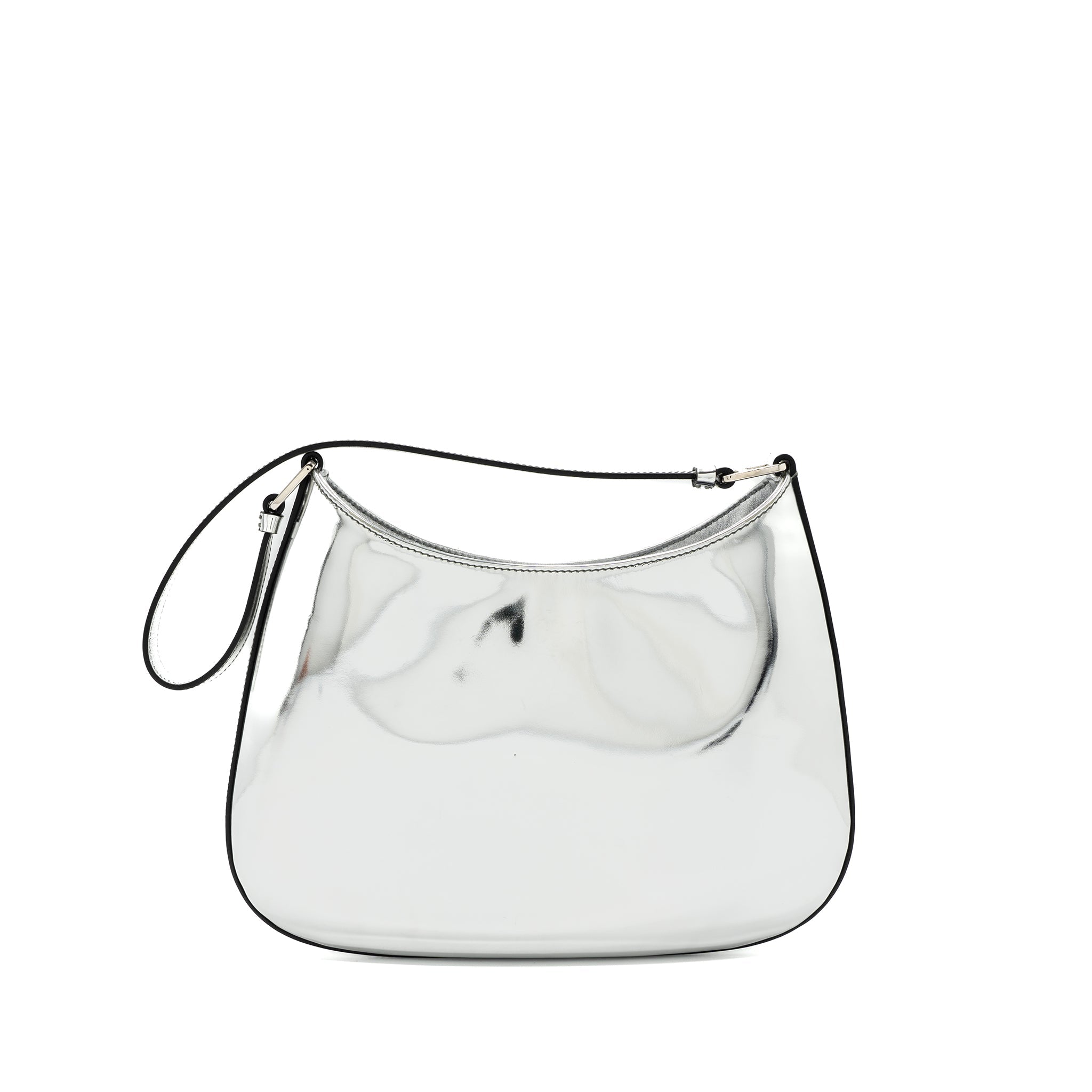 PRADA BORSA A SPALLA CLEO PELLE SPAZZOLATO LEATHER ARGENTO SHW