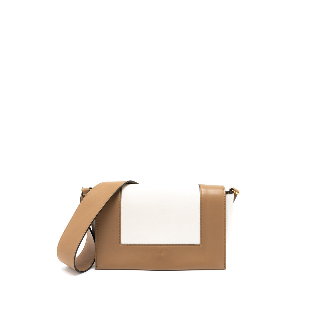 CELINE FRAME BAG CALFSKIN CREAM/BROWN BRUSHED GHW