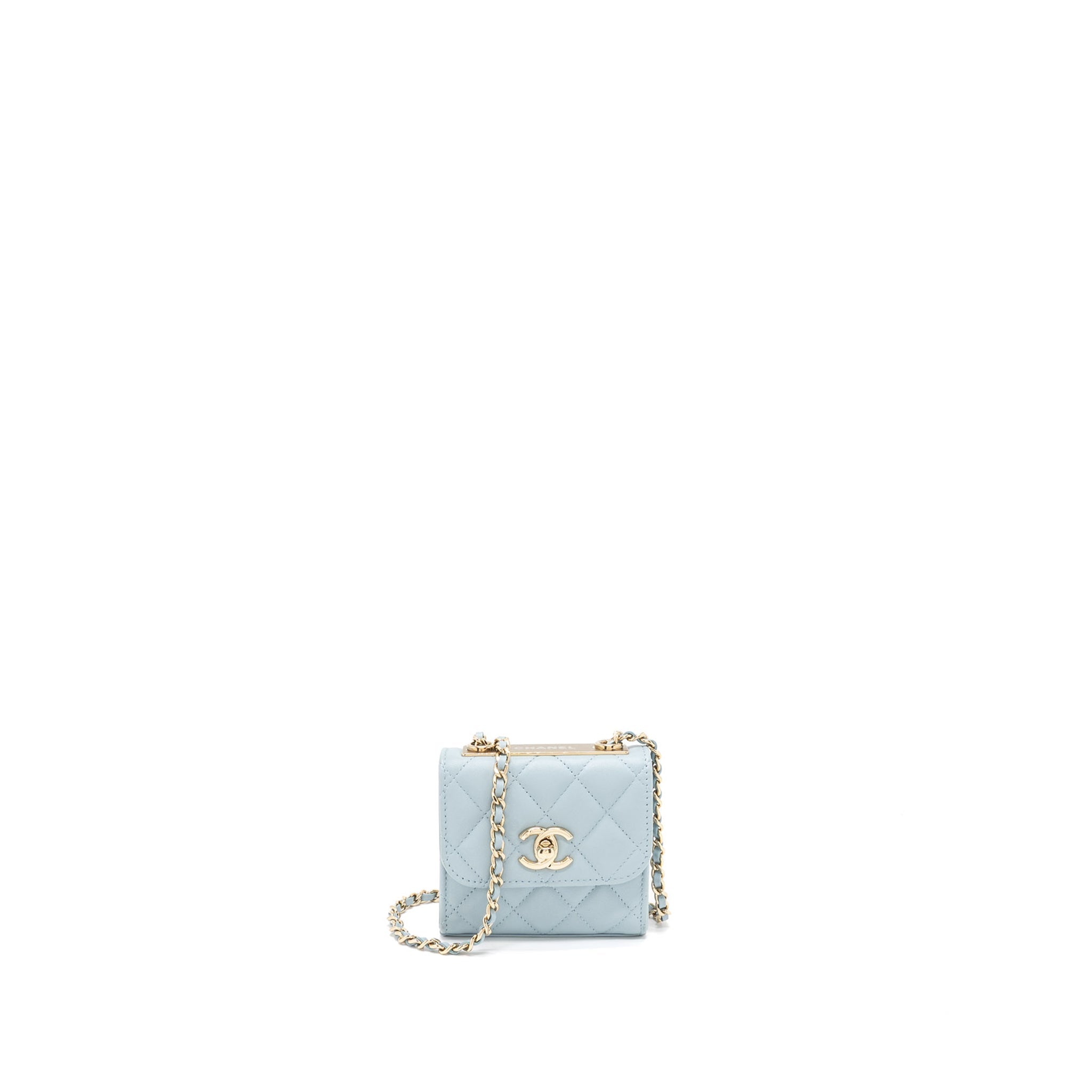 CHANEL MINI TRENDY CC CHAIN WALLET LAMBSKIN LIGHT BLUE LGHW (MICROCHIP)