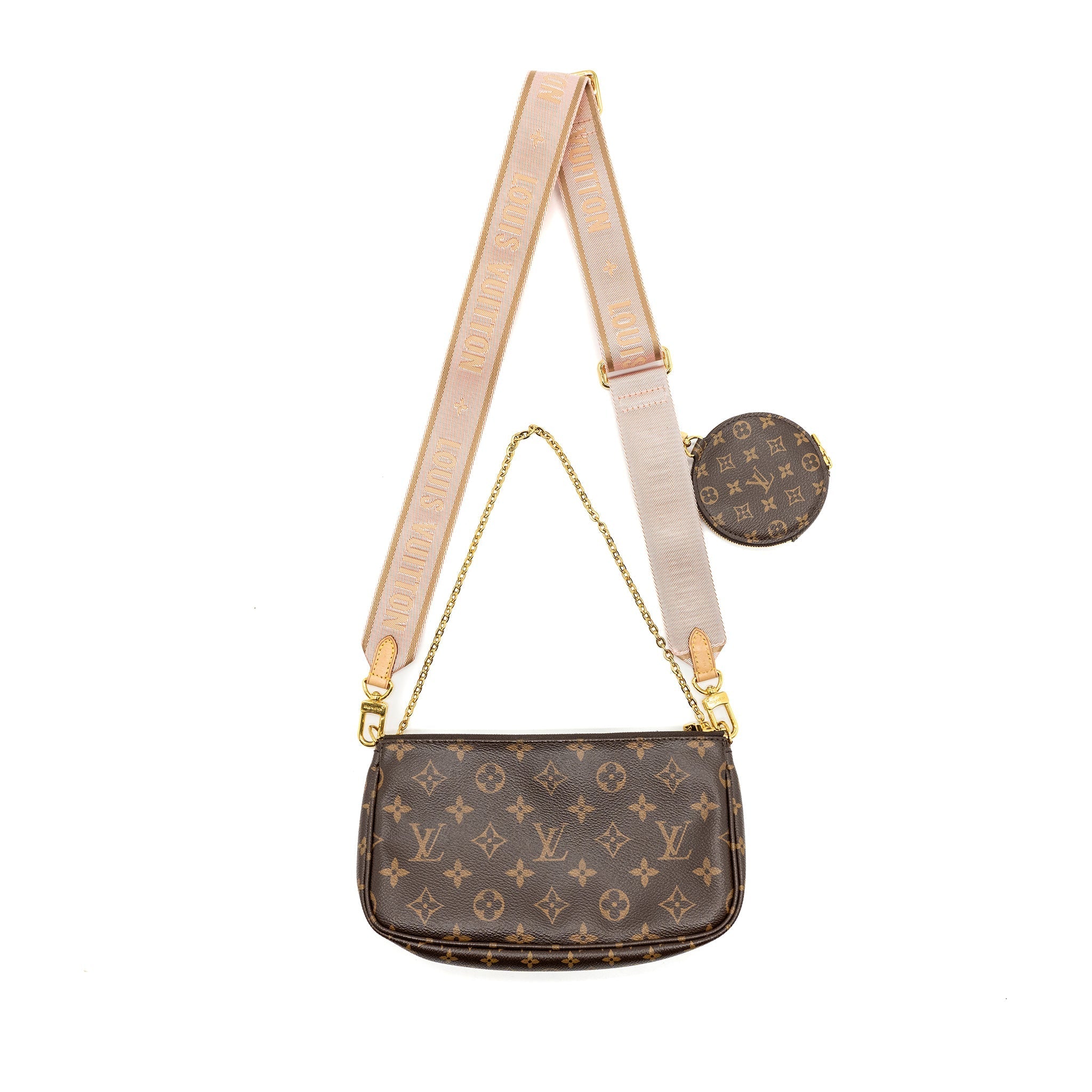 LOUIS VUITTON MULTI POCHETTE ROSE CLAIR STRAP MONOGRAM CANVAS GHW