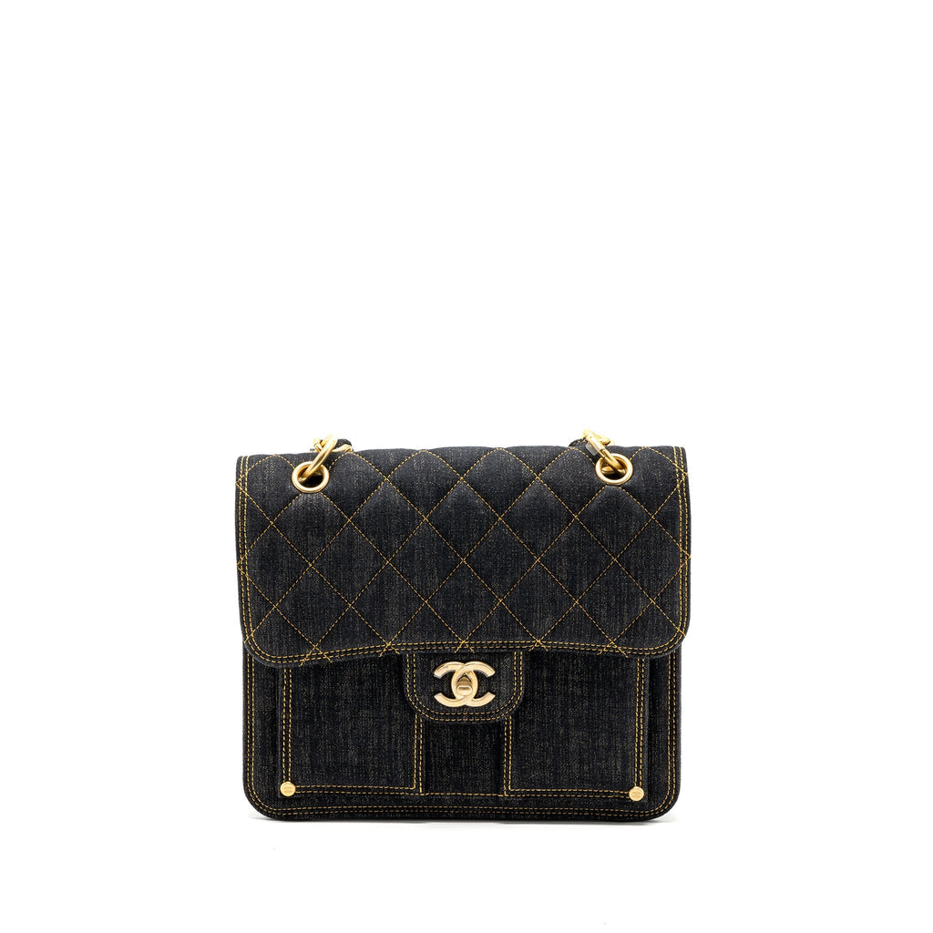 CHANEL 23S FLAP BACKPACK DENIM DARK BLUE BRUSHED GHW (MICROCHIP)