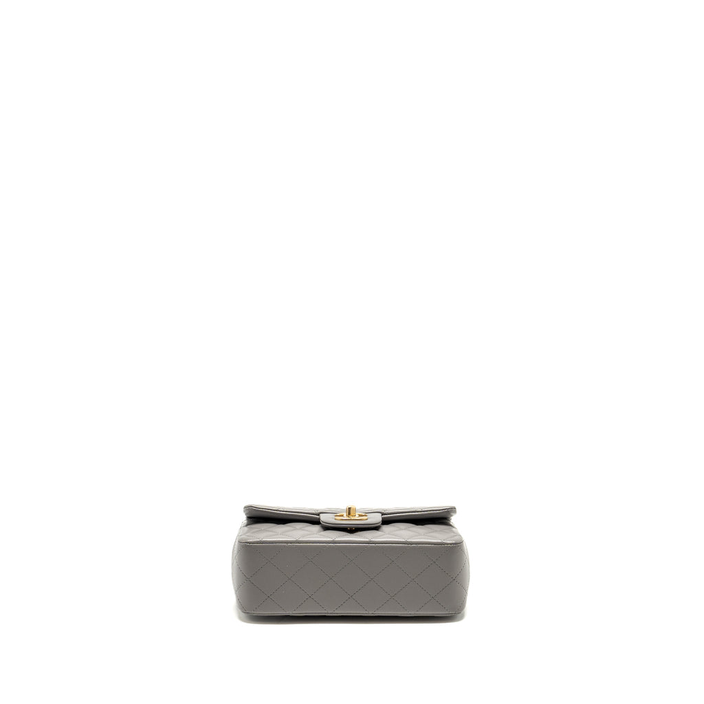 CHANEL 22K METAL TOP HANDLE MINI RECTANGULAR FLAP BAG LAMBSKIN GREY GHW (MICROCHIP)
