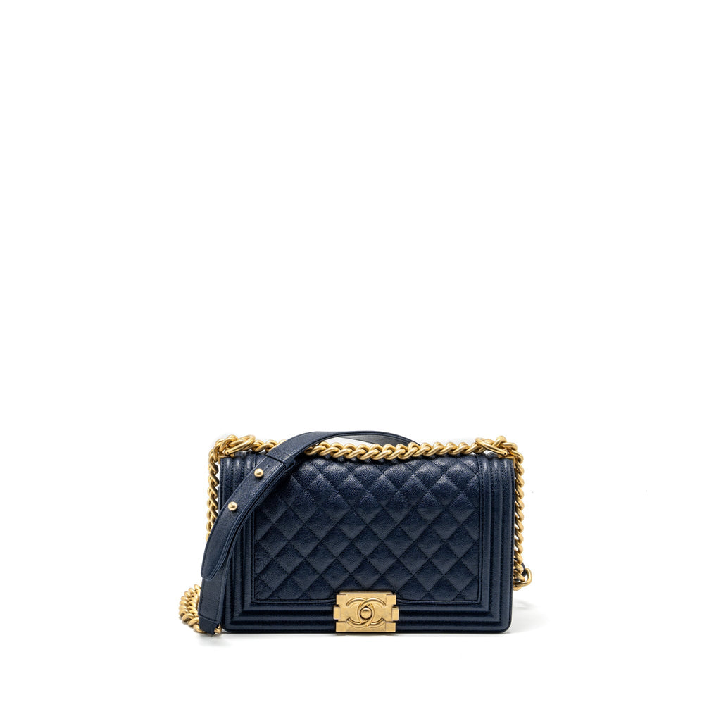 CHANEL MEDIUM BOY BAG CAVIAR NAVY GHW