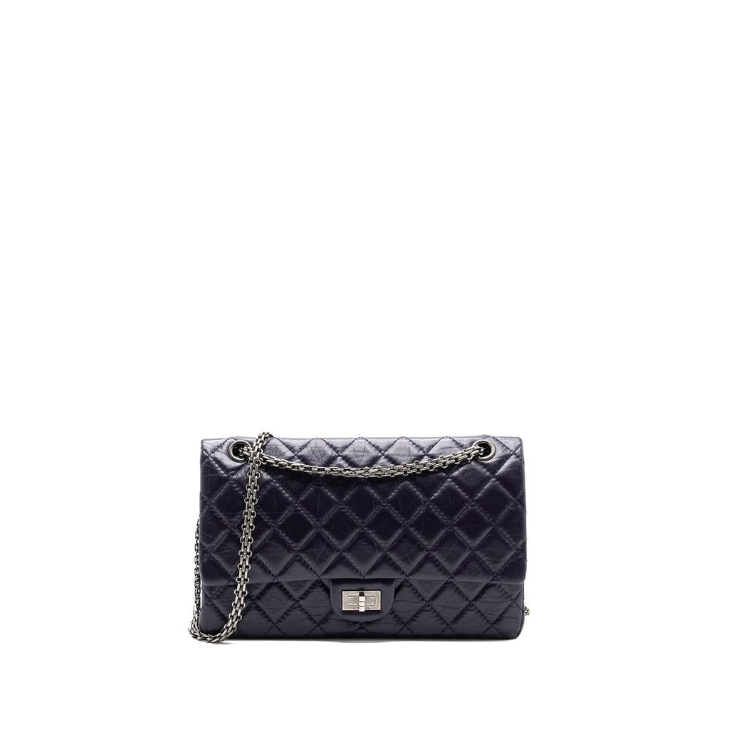 CHANEL LARGE 2.55  REISSUE FLAP BAG AGED CALFSKIN DARK PURPLE RUTHENIUM HARDWARE