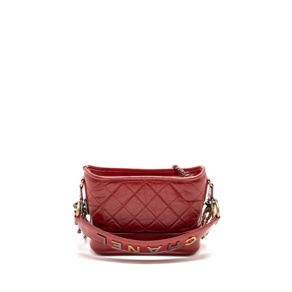 CHANEL SMALL GABRIELLE HOBO BAG WITH HANDLE CALFSKIN RED MULTICOLOUR HARDWARE