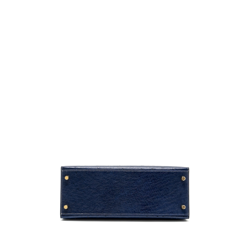 HERMES KELLY 28 OSTRICH BLUE IRIS/ GRIS AGATE GHW