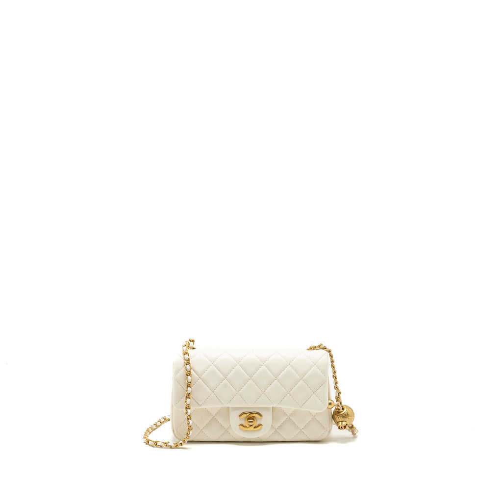 CHANEL 22C PEARL CRUSH MINI RECTANGULAR FLAP BAG LAMBSKIN WHITE GHW (MICROCHIP)