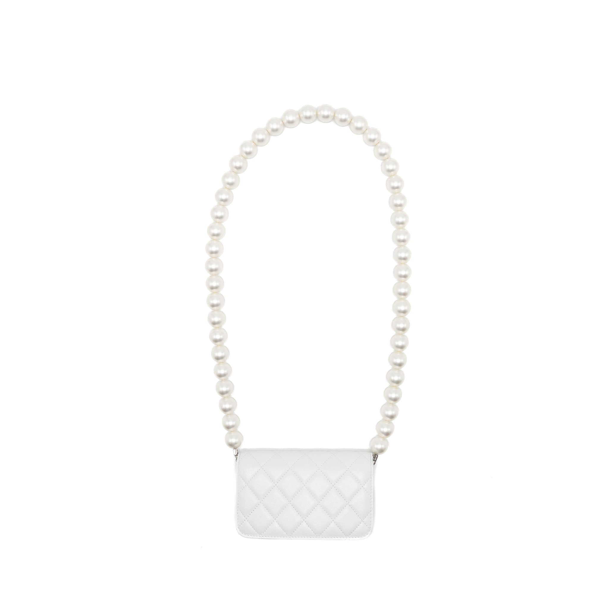CHANEL GIANT PEARL CHAIN MINI FLAP BAG LAMBSKIN WHITE SHW