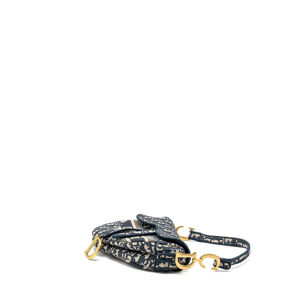 DIOR MEDIUM SADDLE BLUE OBLIQUE EMBROIDERY GHW