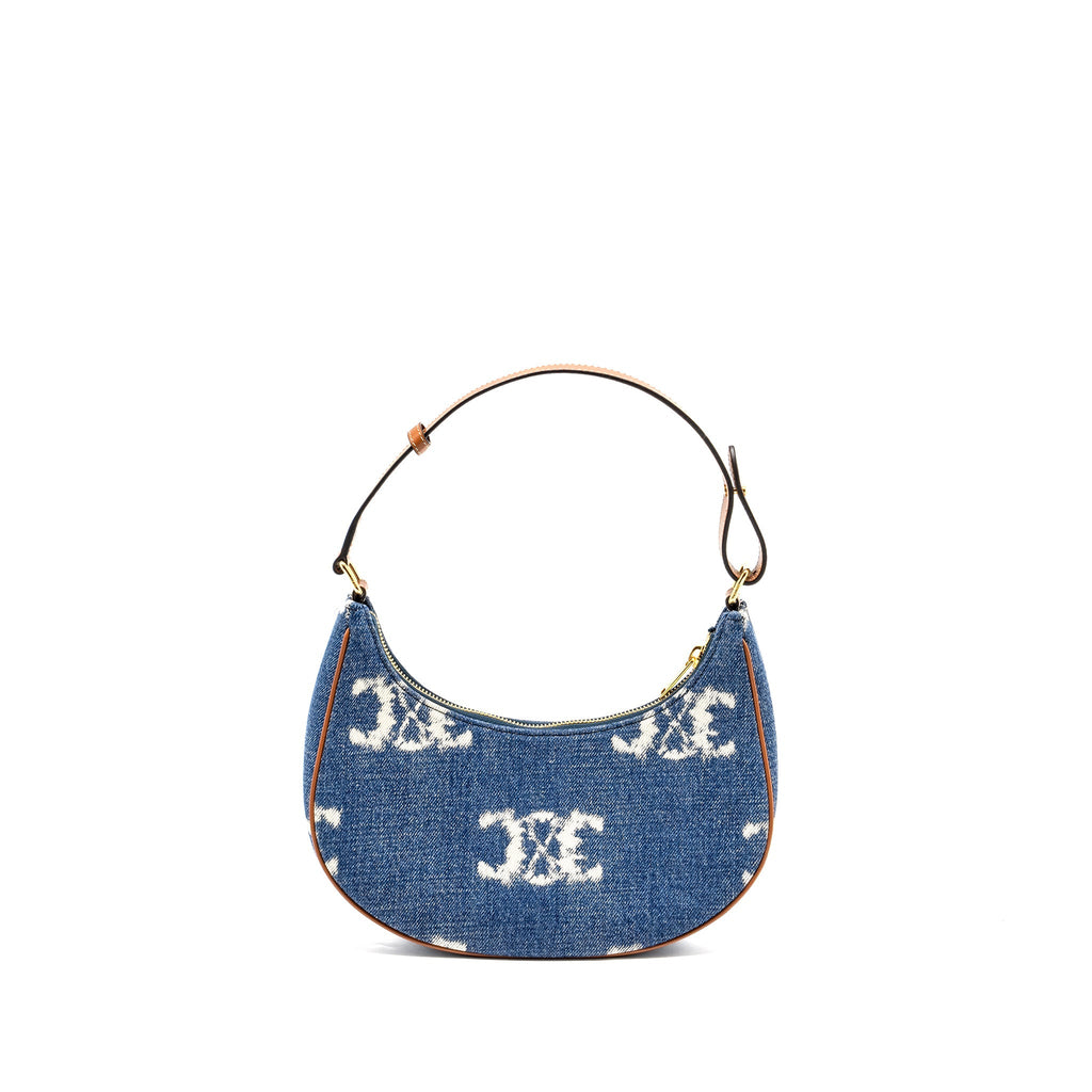 CELINE MEDIUM AVA BAG WITH TRIOMPHE DENIM NAVY/TAN GHW