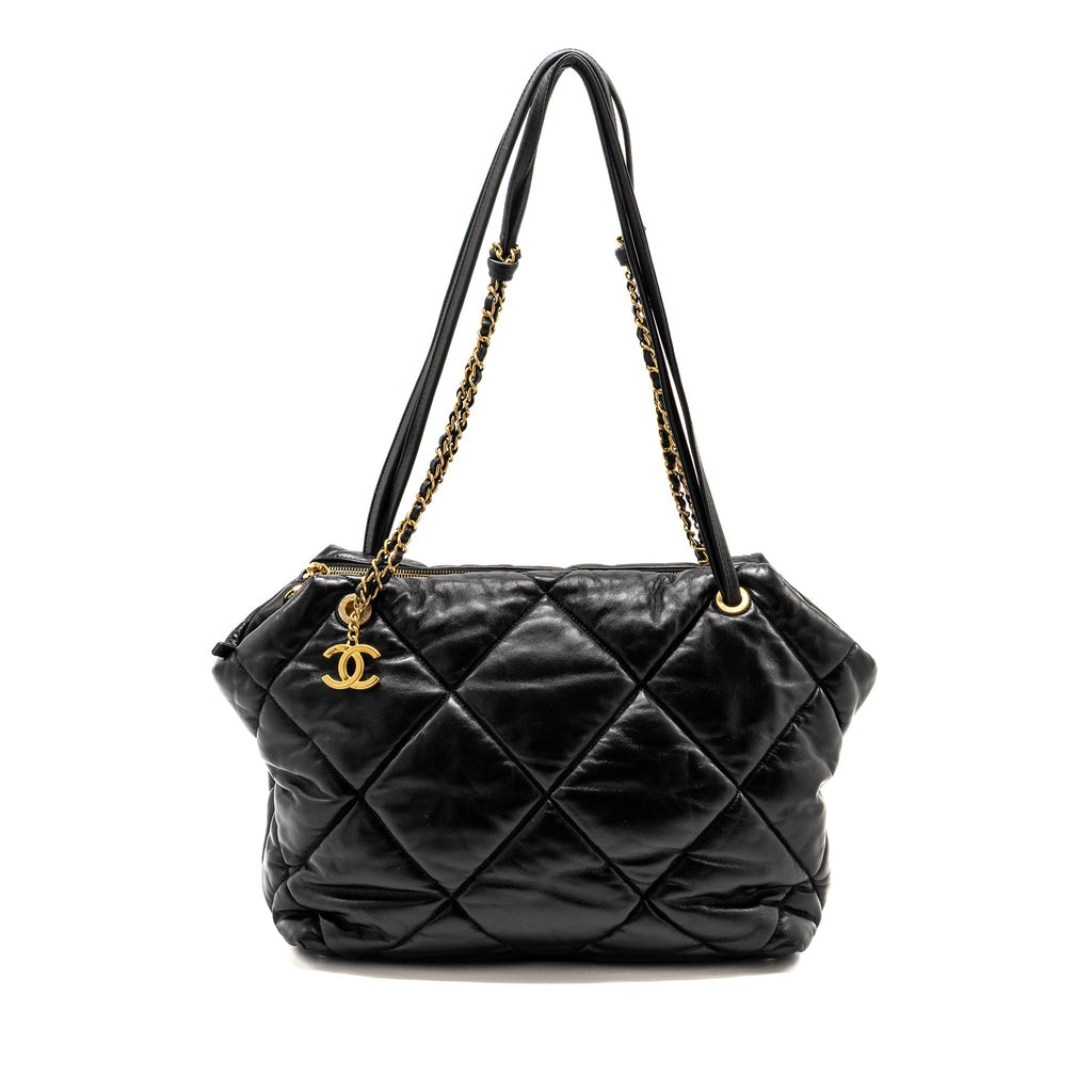 CHANEL NEW YORK BOWLING BAG QUILTED LAMBSKIN BLACK GHW