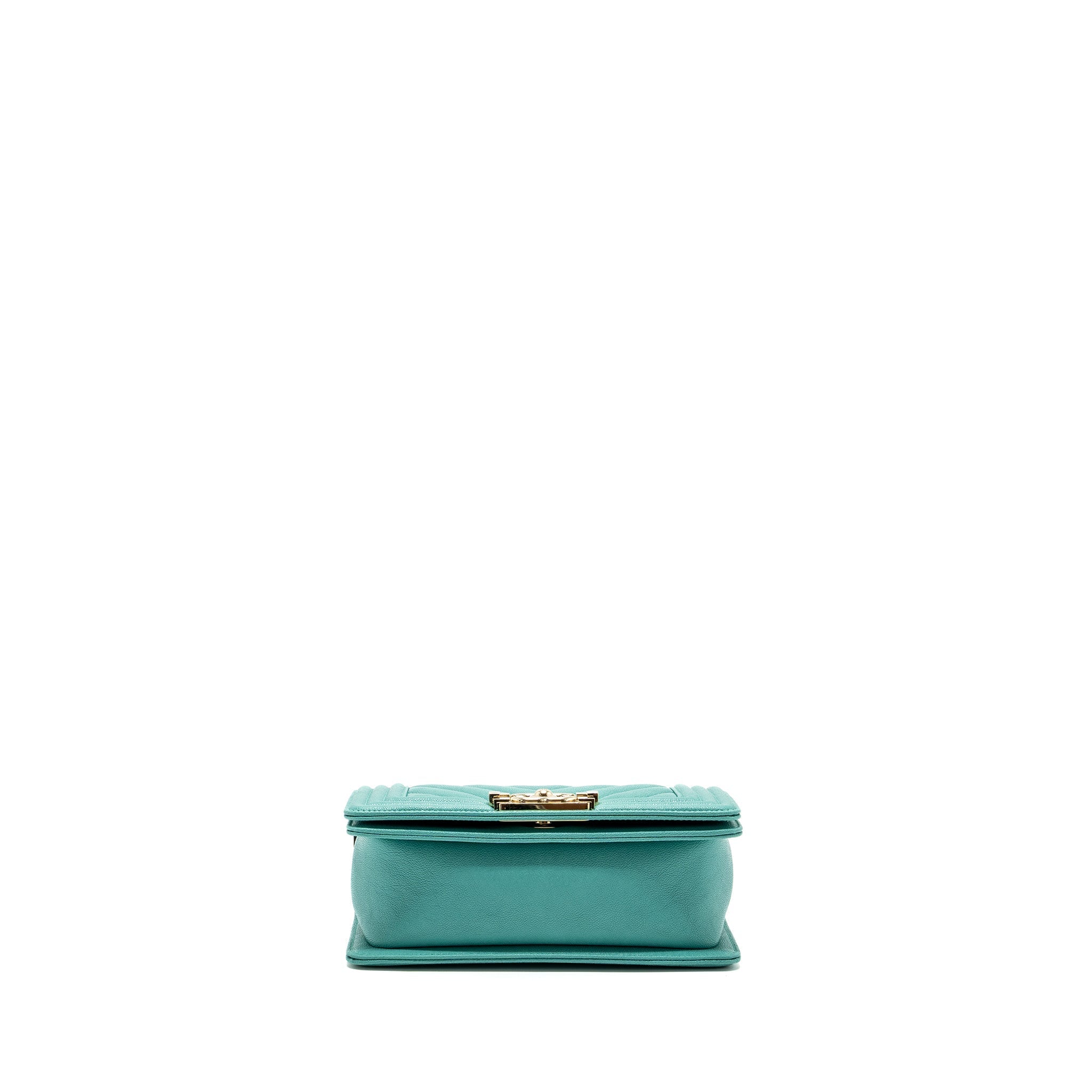 CHANEL CHEVRON SMALL BOY BAG CAVIAR LIGHT GREEN LGHW