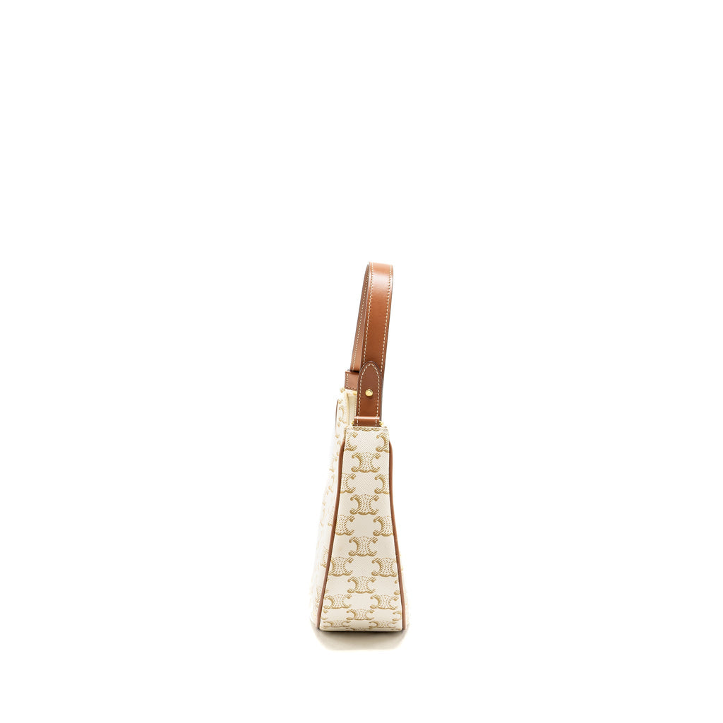 CELINE AVA BAG TRIOMPHE CANVAS/CALFSKIN WHITE/BROWN GHW