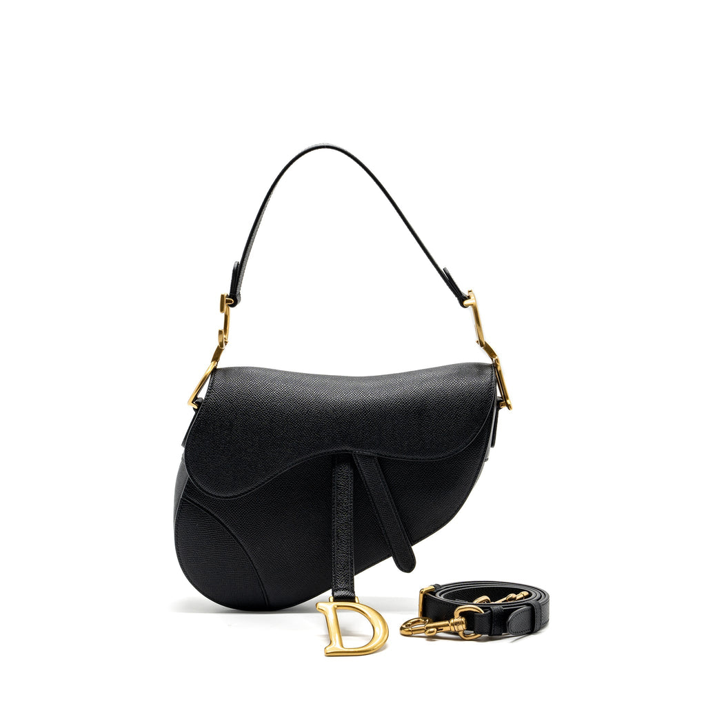 DIOR MEDIUM SADDLE BAG WITH STRAP GRAINED CALFSKIN BLACK GHW