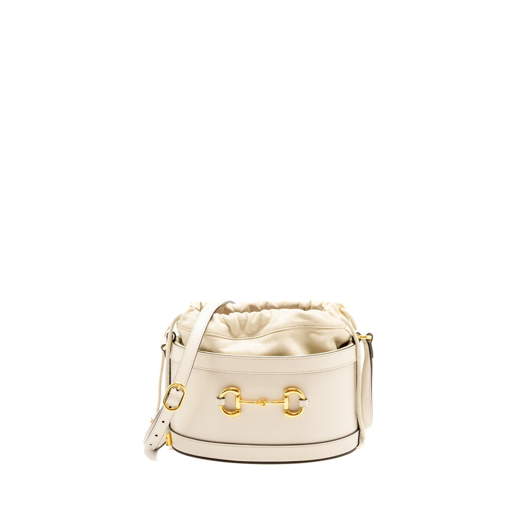 GUCCI 1955 HORSEBIT BUCKET TOTE BAG CALFSKIN WHITE GHW