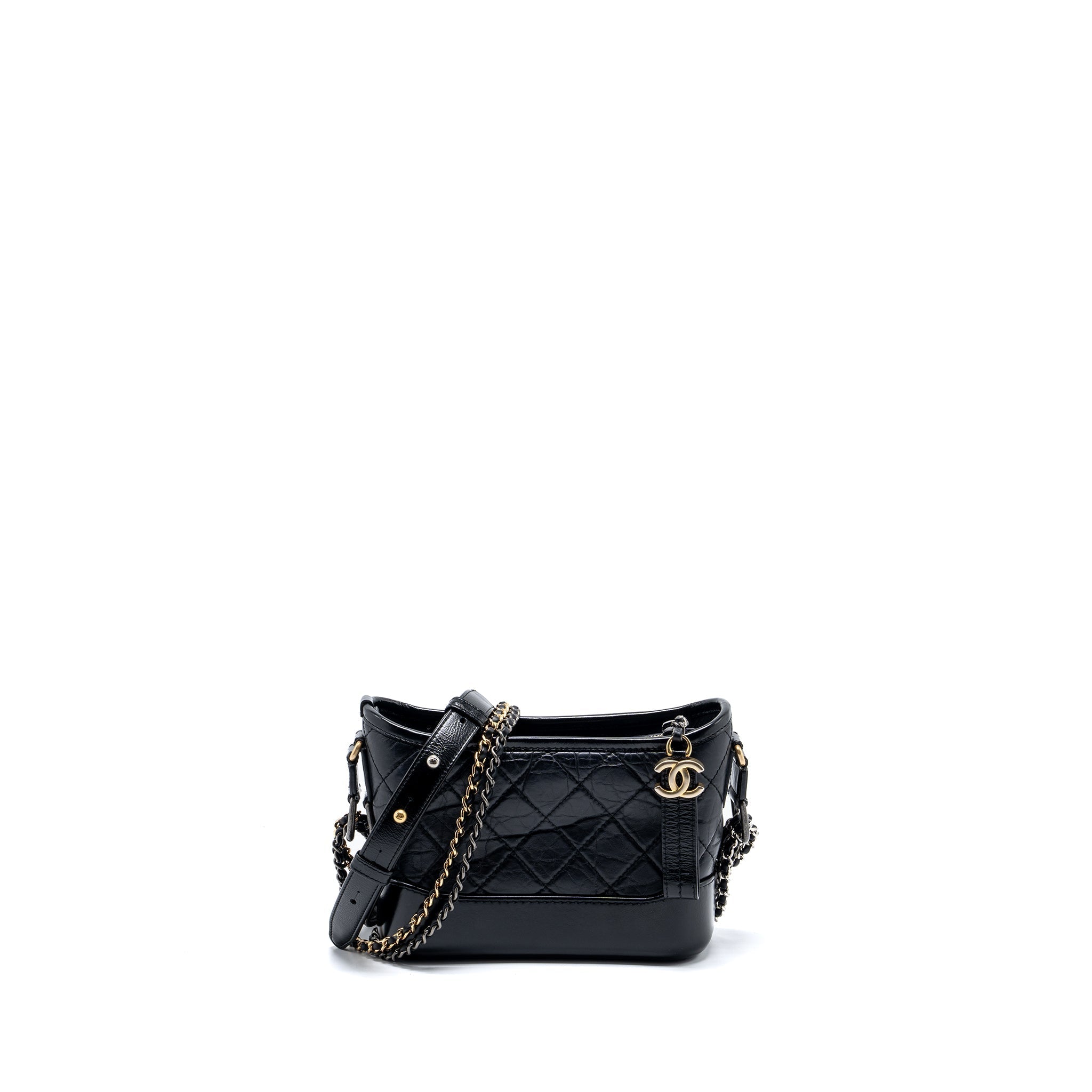 CHANEL SMALL GABRIELLE HOBO BAG AGED CALFSKIN BLACK MULTICOLOUR HARDWARE