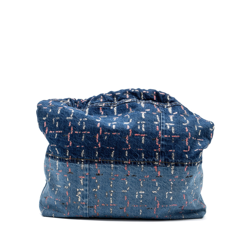 CHANEL MEDIUM 22 BAG LIMITED EDITION DENIM BLUE/MULTICOLOUR SHW (MICROCHIP)