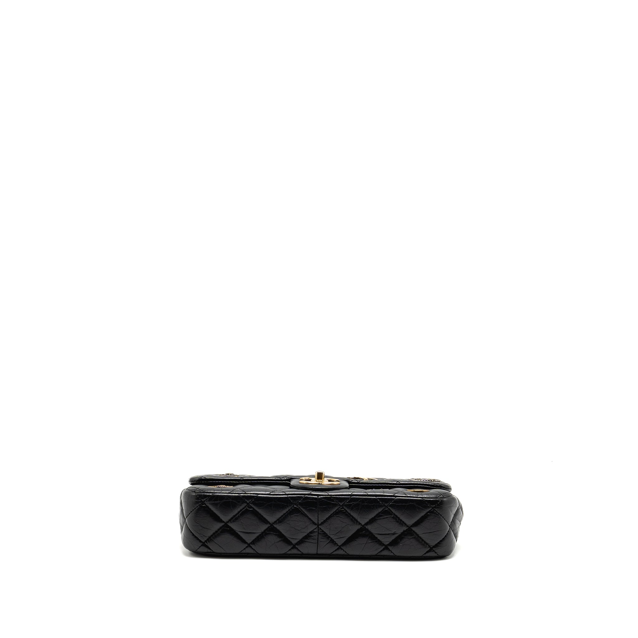 CHANEL MEDALLION QUILTED FLAP BAG AGED CALFSKIN BLACK MULTICOLOUR HARDWARE